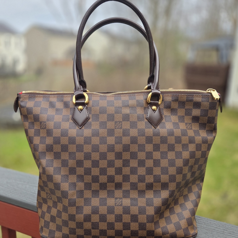 Classic Brown Checker Tote Handbag - Designer Style